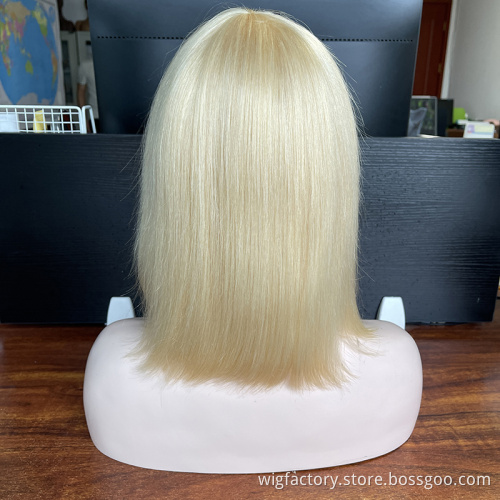 Wholesale Straight 613 blonde remi human hair wigs blond bang, blonde bob 613 lace front wig,150% density bob wigs human hair